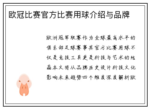 欧冠比赛官方比赛用球介绍与品牌